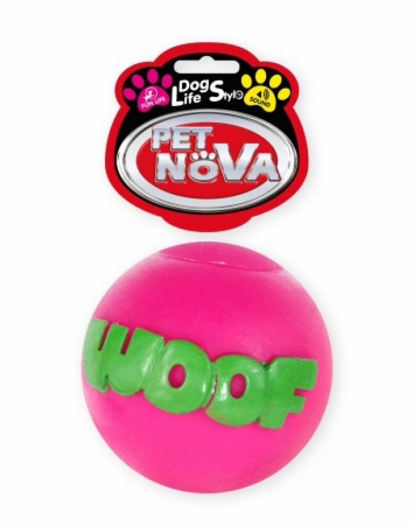 DOG LIFE STYLE Rosa Ball mit der Aufschrift WOOF, 8cm, rosa